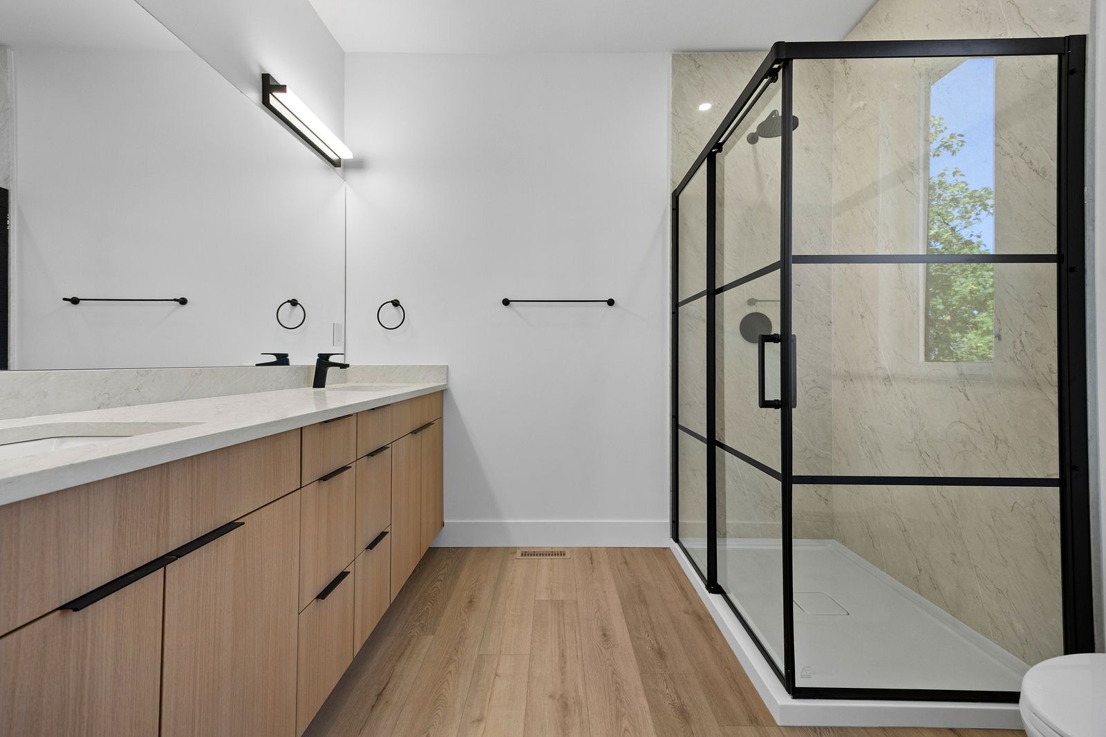 Ensuite with glass shower and double vanity